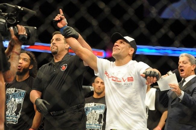 Rafael Dos Anjos celebrates after defeating Benson Henderson in the Main Event.
